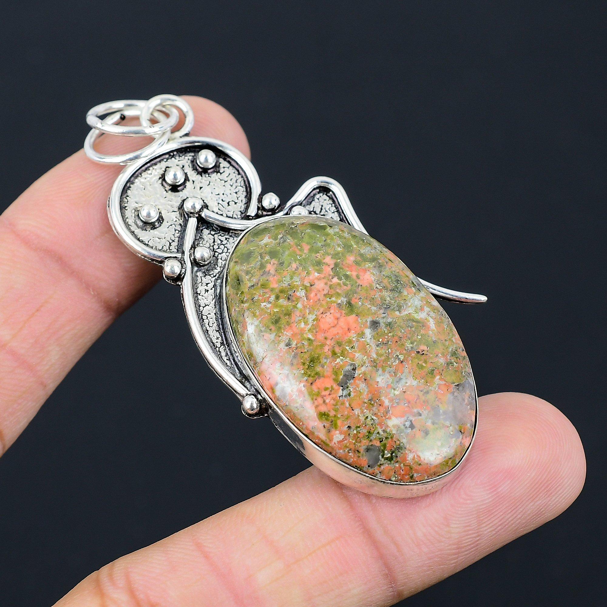 Daughters Day Sale 925 Sterling Silver Natural Unakite Mother Pendant Jewelry