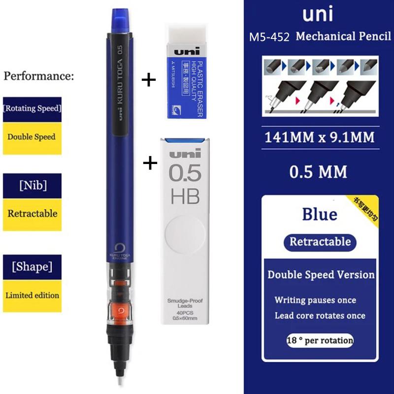 Japan UNI Mechanical Pencil KURUTOGA 0.5mm Non Breakable Lead Drawing Activity Pencil M5-452 School Art Supplies