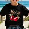 Leopard Print Cherry Print Kids Tshirt Summer Girls Casual Cute Comfortable Colorful Tops Children Oneck Short Sleeve Tees