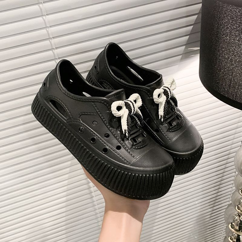 Go Out Home Indoor Cute Heightening Bow Super Soft Comfortable Non-slip Flat Bottom Super Light Hole Shoes