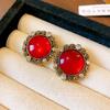 Silver Needle Diamond Round Resin Stud Earrings Medieval Vintage Court Style Earrings Retro Temperament Earrings Women