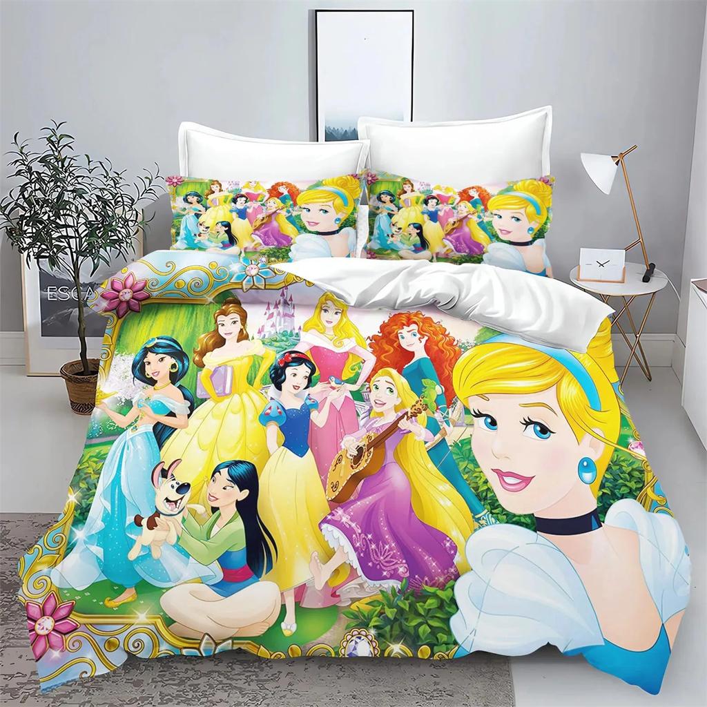 Princess Series 3D Print Children'S Cartoon Bedding Set 2/3-Piece Set,100% Polyester Quilt Cover Set With Pillowcases Home Decor