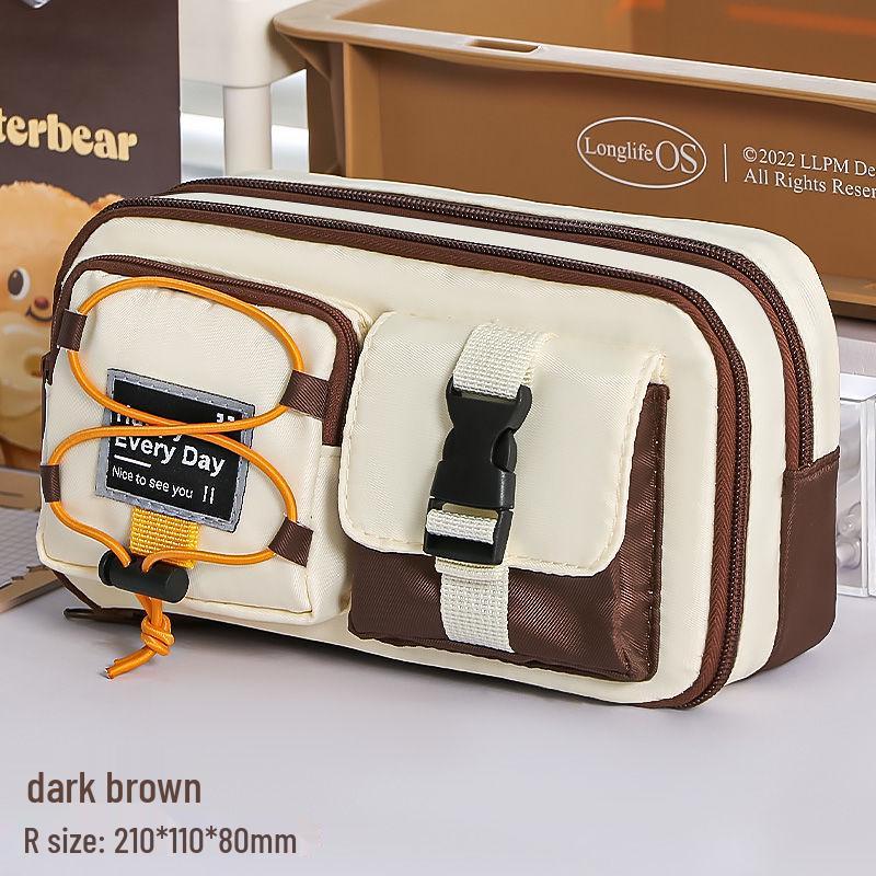 Hardcore Workwear Style Boys' Multifunctional Pencil Case - 2025 New Black Stationery Box for Junior High & High School