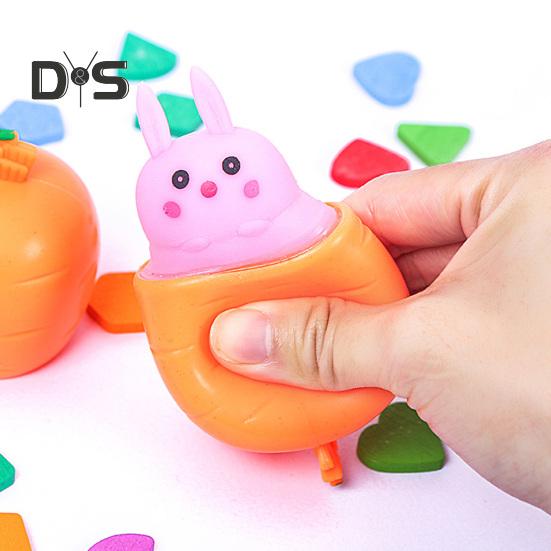 4Pcs Popping Rabbit Carrot Squeeze Toy Anxiety Stress Relief Bunny Radish Sensory Pinch Toy Kids Adults Vegetable Animal Fidget Toy
