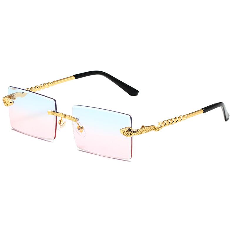 Popular Vintage Rimless Snake Square Sunglasses Men Women Luxury Brand Designer Travel Driving Metal Cutting Sun Glasses UV400