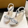 Fashion New Spring and Summer Thick-soled Wedge-worn Women's Sandals Color-blocked Open-toe Empty Fashionable Casual Women's Shoes