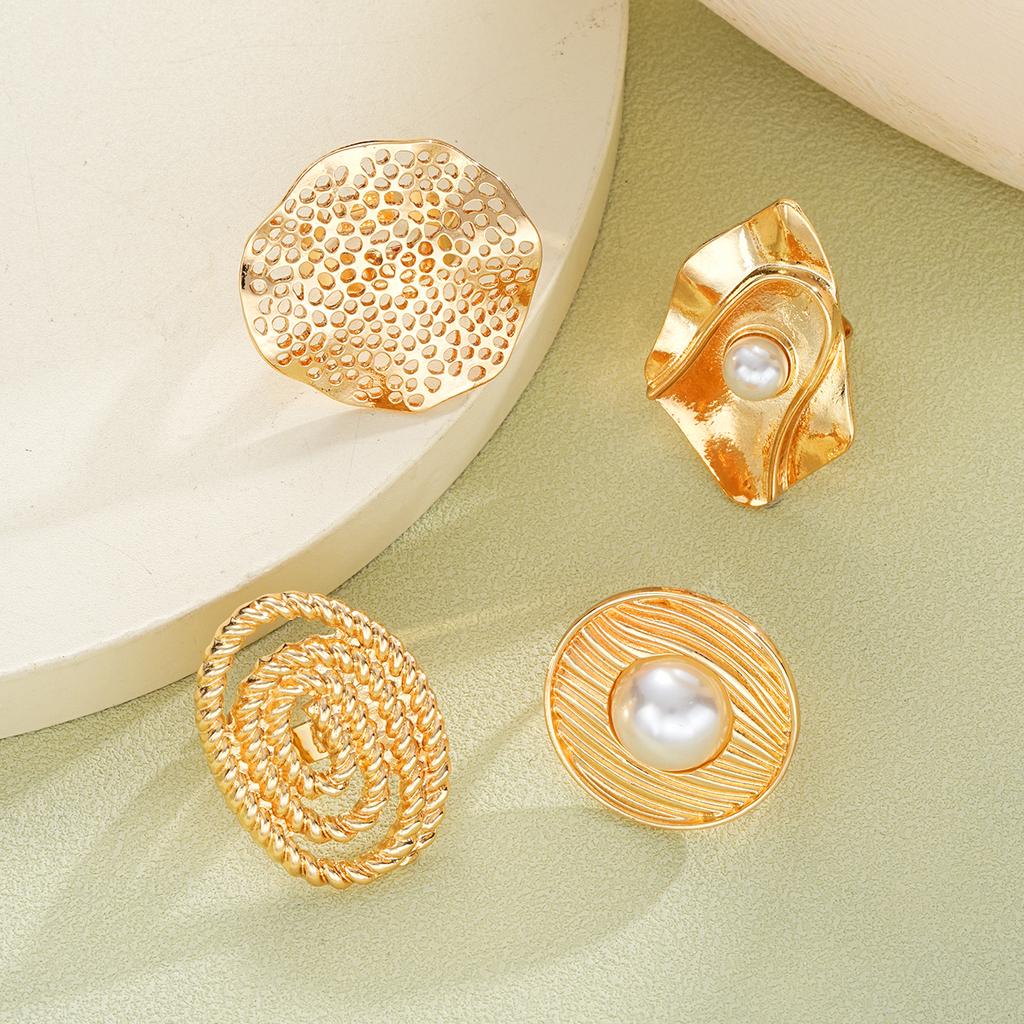 4Pcs/Set Imitation Pearl Chunky Rings For Women Vintage Geometric Irregular Hollow Gold Color CCB Ring Set Fashion Party Jewelry