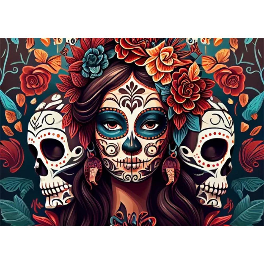 Festive and Mysterious Mexican Girl Day of Dead Gothic Sugar Skulls Canvas Painting Posters Prints Wall Art Picture Home Decor