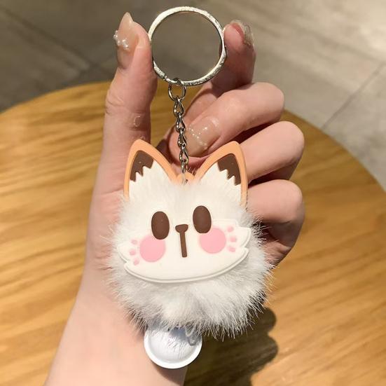 Sleutelhanger Hanger met Bel Bont Vos Gezicht Roze Pootafdrukken Zacht Pluche Sleutelhanger Tassen Rugzakken Decoratieve Accessoires