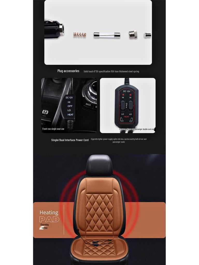 Universal Car Heated Seat Cushion, 12V, Winter Insulated, Single/Double Seat