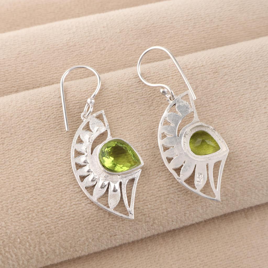 Natural Peridot Gemstone 925 Sterling Silver Jewelry Drop/Dangle Earring 1.5" Valentine's Day Gift CE-26-3