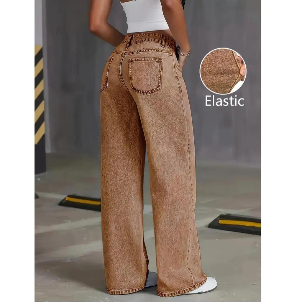 Plus Size Women's Casual Washed Stretch Straight Leg Jeans