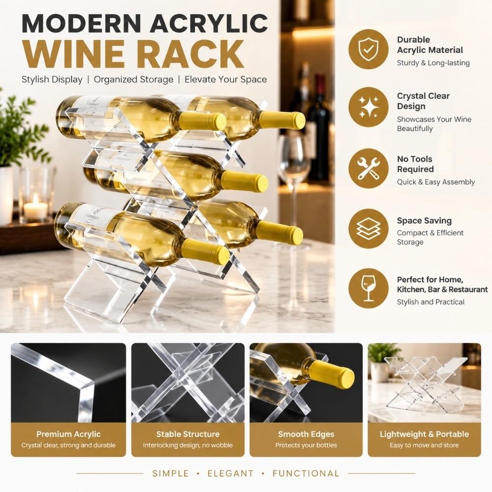 Stackable Wine Bottle Holder Acrylic Red Wine Bottle Organizer For Countertop Display