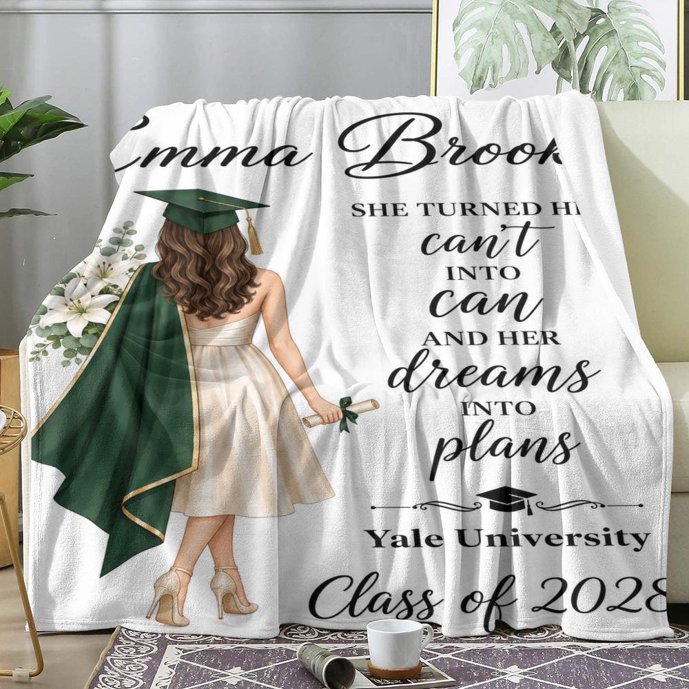 Graduation Girl Quotes Throw Soft Flannel Throw Summer AC Blanket Lightweight Cool Nap Blanket for Sofa Bed Couch Travel