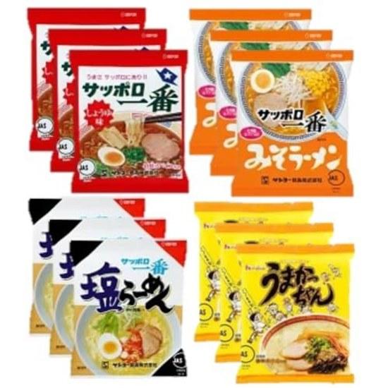Sapporo Ichiban Popular Ramen Taste Comparison Set Total 12 Servings (Soy Sauce Miso Salt Tonkotsu 3 Bags Each) Assortment