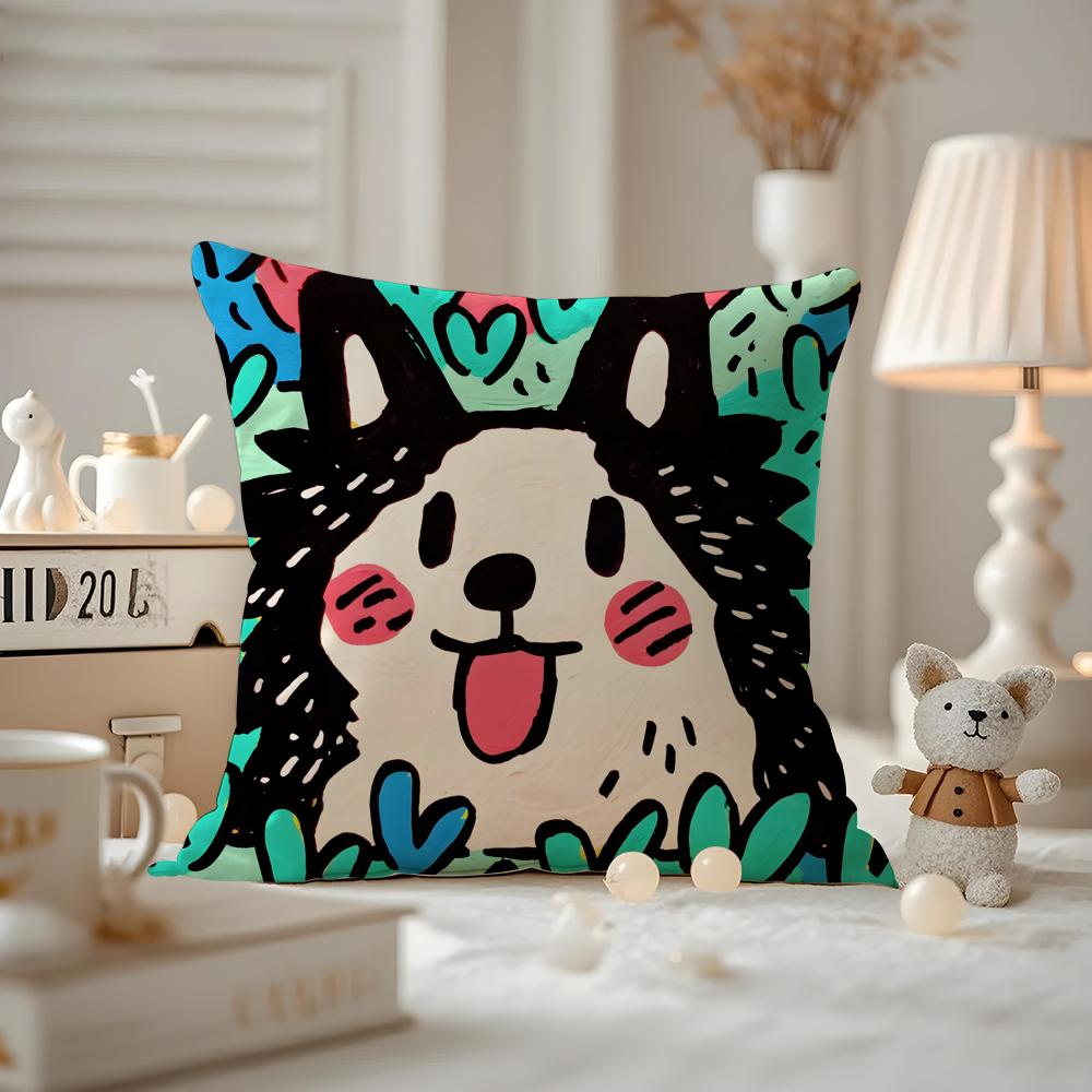 Cute Color Dogs Cushion Cover Pattern Printed Pillowcase For Living Room Sofa Cushion Cover & Bedroom Decor