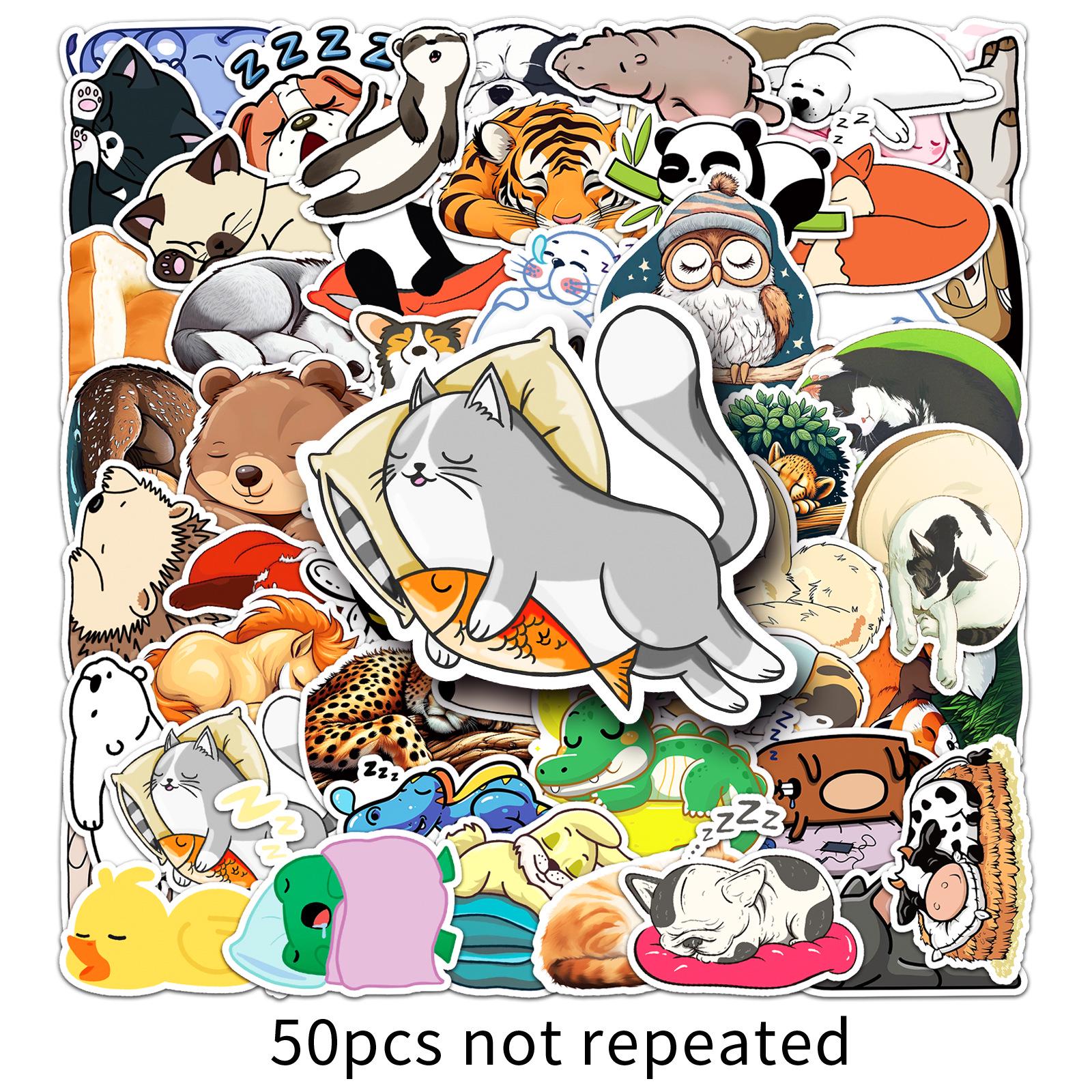 50 Sheets of Waterproof Animal Doodle Stickers – Cute Cartoon Decorations for Water Bottles and Phone Cases