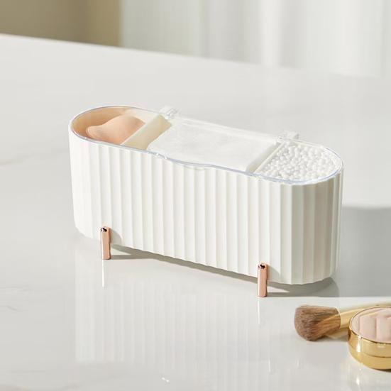 Kosmetik-Baumwoll-Aufbewahrungsbox mit durchsichtigem Deckel Staubdicht Großes Fassungsvermögen 3 Fächer Wattestäbchen Wattepads Halter Organizer Behälter