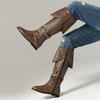 Women's Flat Boots Autumn and Winter New Solid Color Belt Buckle Decorative Large Size Roman Medium Boots