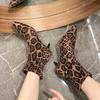 Toe Stiletto Pointed Ankle Boots Fashion Boots Spring Autumn Print Leopard Side Zipper Large Size Mid Heel Ankle Boot Women