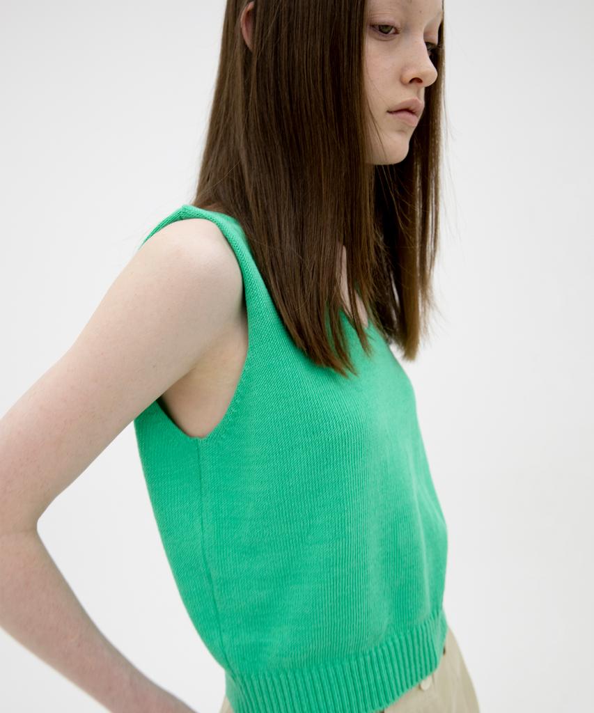 Leuba V-Neck Cotton Knit Vest - Emerald Green
