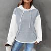 Top a manica lunga con cappuccio, stile casual, a blocchi di colore, a quadri, con coulisse e tasca