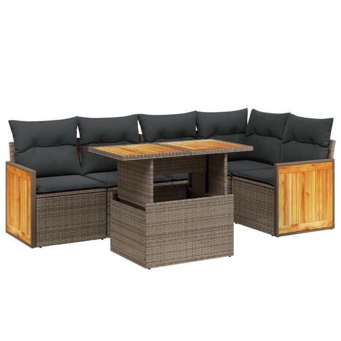 VidaXL Salon de Jardin avec Coussins 6 pcs, Canapés de Terrasse, Ensemble de Meubles de Patio, Mobilier d'Extérieur, Beige 3273951