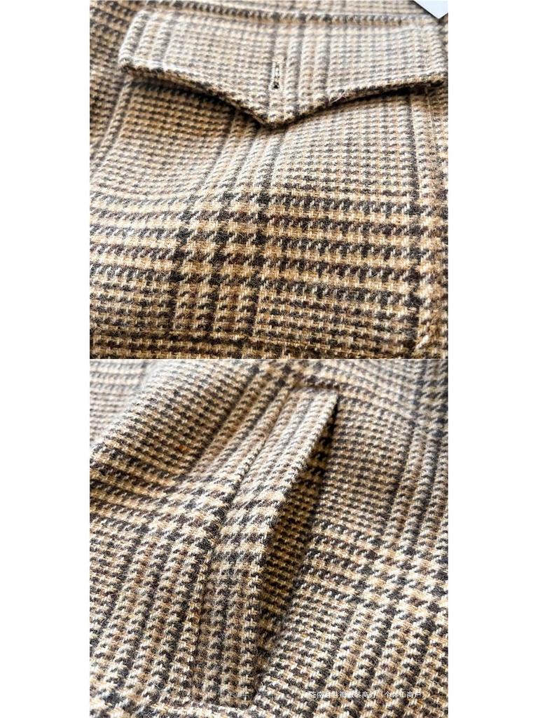 Premium Prince of Wales Check Harrington Jacket - 50% Wool Blend, Clean Fit, Short & Wide Coat