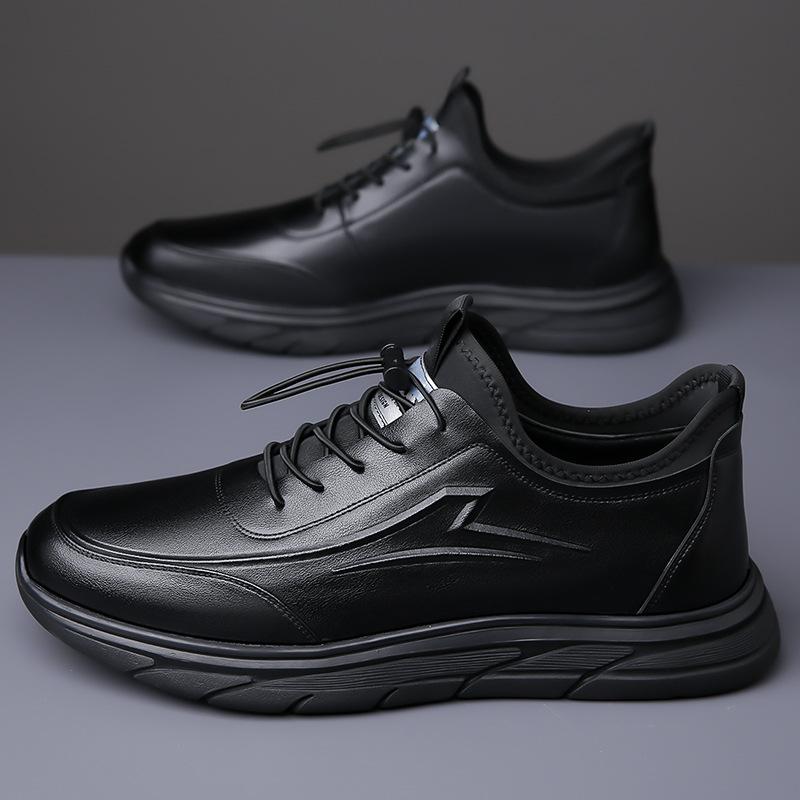 Fashion Trend Genuine Leather Men's Sneakers Designer Cowhide Breathable Soft-soled Board Shoes for Men Black Sport Casual Shoes