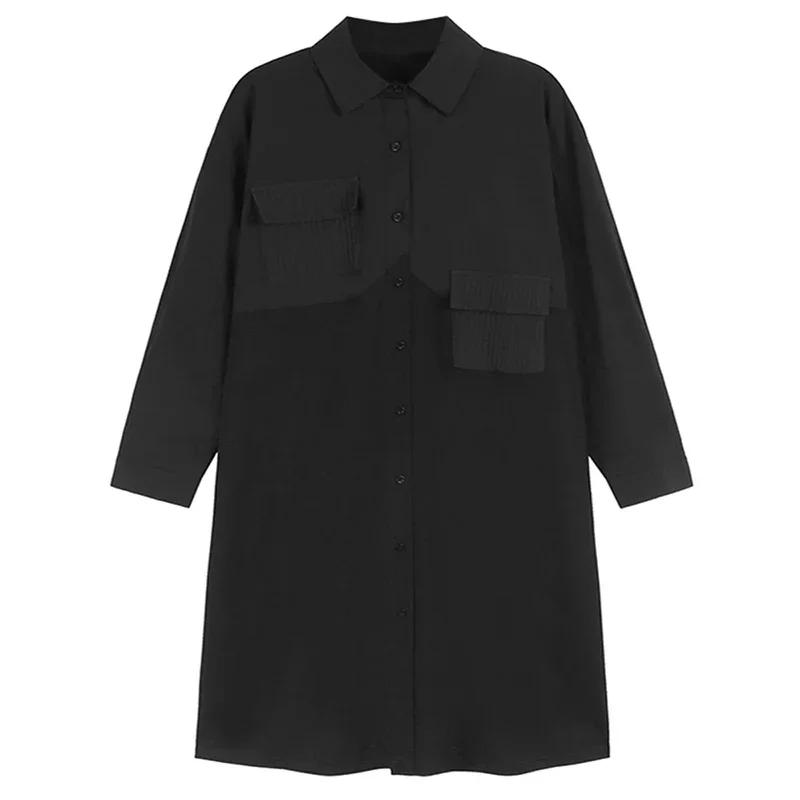XITAO Full Sleeve Patchwork Single Breasted Dress GJ1076