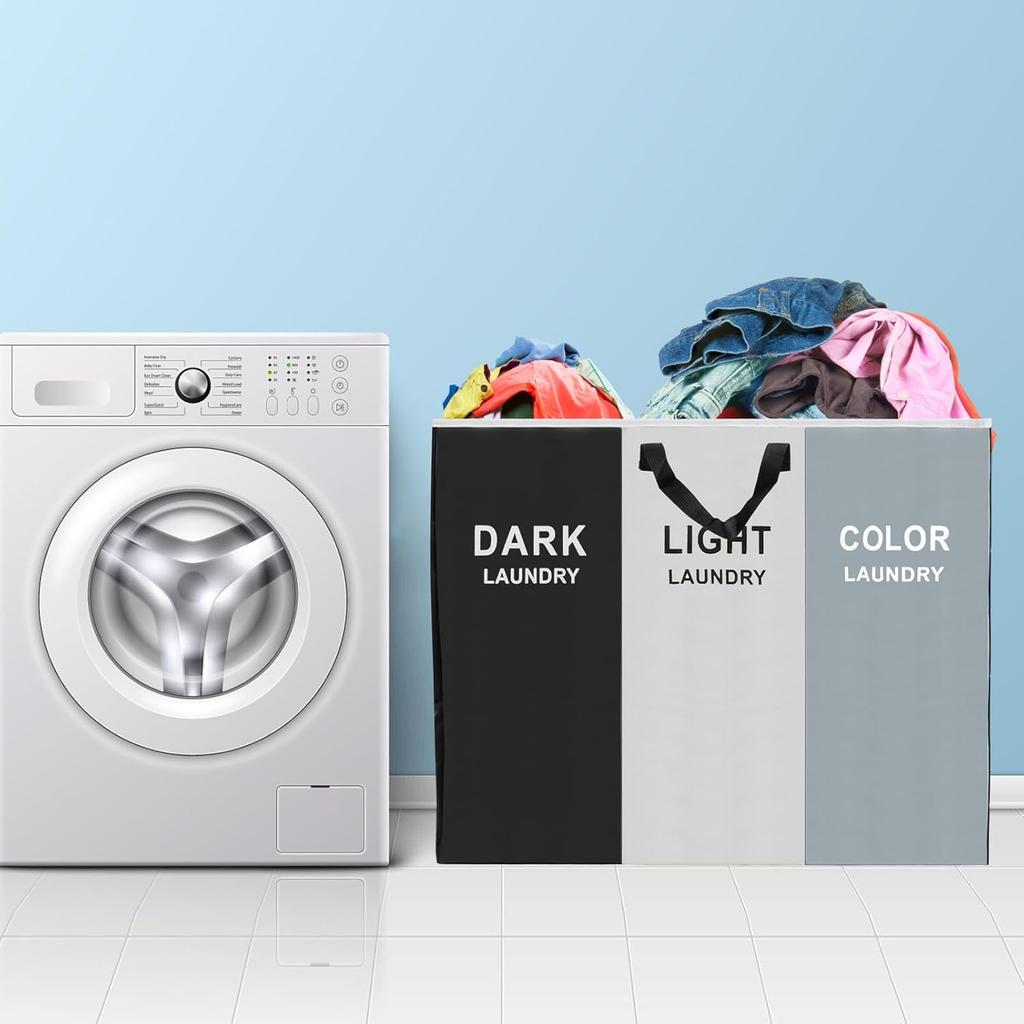 168L Laundry Hamper, Large Blanket Storage Basket Sorter 3 Section Bag Organizer for Dirty Clothes - Toys - Towel,15 X 23 X 28 inch Heavy Duty