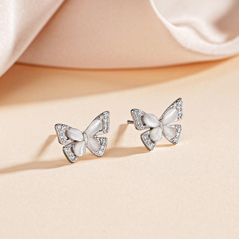 Tichiya Cat s Eye Butterfly Stud Earrings: S925 Sterling Silver, Exquisite and Versatile Fashion for Women S925 Silver