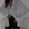 Spring and Summer New Sequin Top Lapel Long-sleeved Cardigan Basic Women's Shirt Jacket