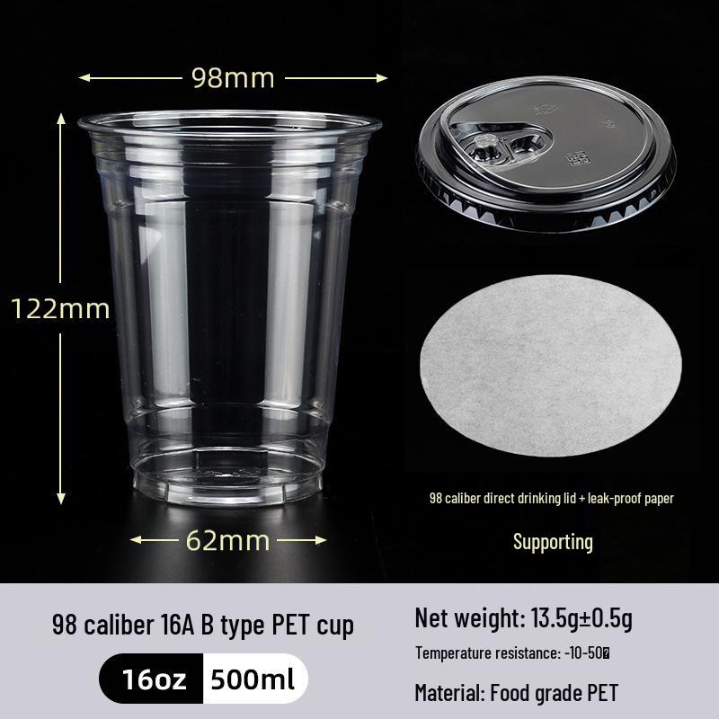 Disposable PET Plastic Cup with Lid - 98mm Caliber for Milk Tea, Coffee, Lemon Tea, or Iced Drinks