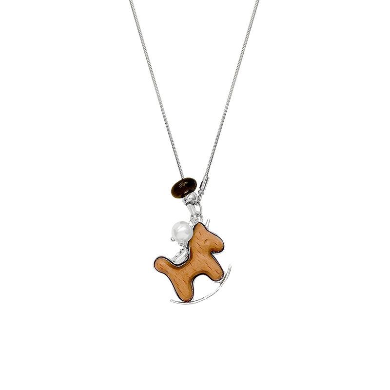 Cartoon Trojan horse pendant necklace women's 2025 new autumn and winter long sweater chain retro natal year good luck accessories