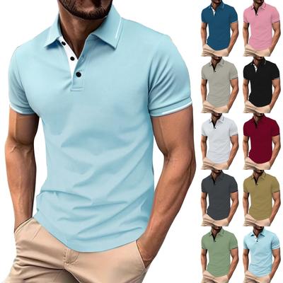 Herren Einfarbiges Kurzarm-Oberteil mit Knopfleiste und Streifen-Revers Lässiges Herrenhemd