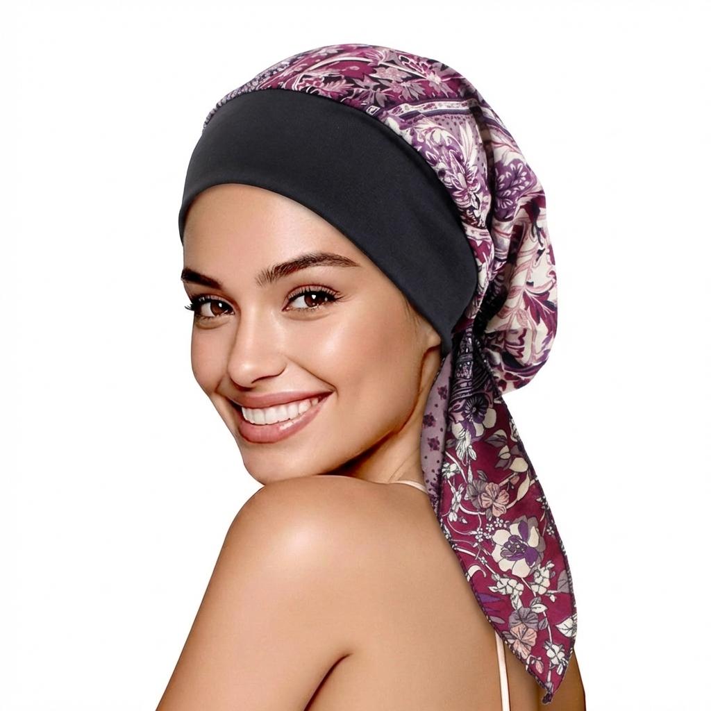 New Women Flower Print Hat Elastic Muslim Hijab Hats Long Tail Head Wraps Chemo Beanies Caps Cancer Bandanas