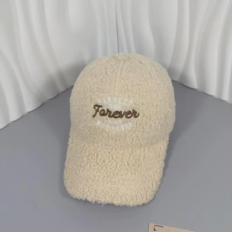 Cozy Plush Embroidered Letter Baseball Cap for Women - Warm, Versatile Winter Hat In Black