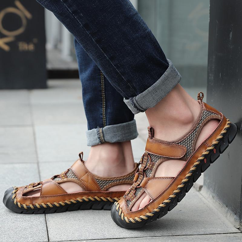Summer Classic Black Sandals for Men Comfortable Soft Handmade Leather Sandals Large Size 48 Outdoor Casual Sandals Man Footwear