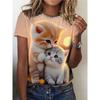 Summer Round Neck 3D Cute Cat Pattern Print Top Fashionable Casual Short Sleeved Women's T-shirts