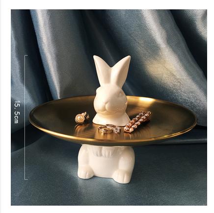 Keramikteller Hase 8 Zoll 10 Goldfarbener Edelstahl Dessertkuchen Tablett Schmuck Kosmetik Aufbewahrung