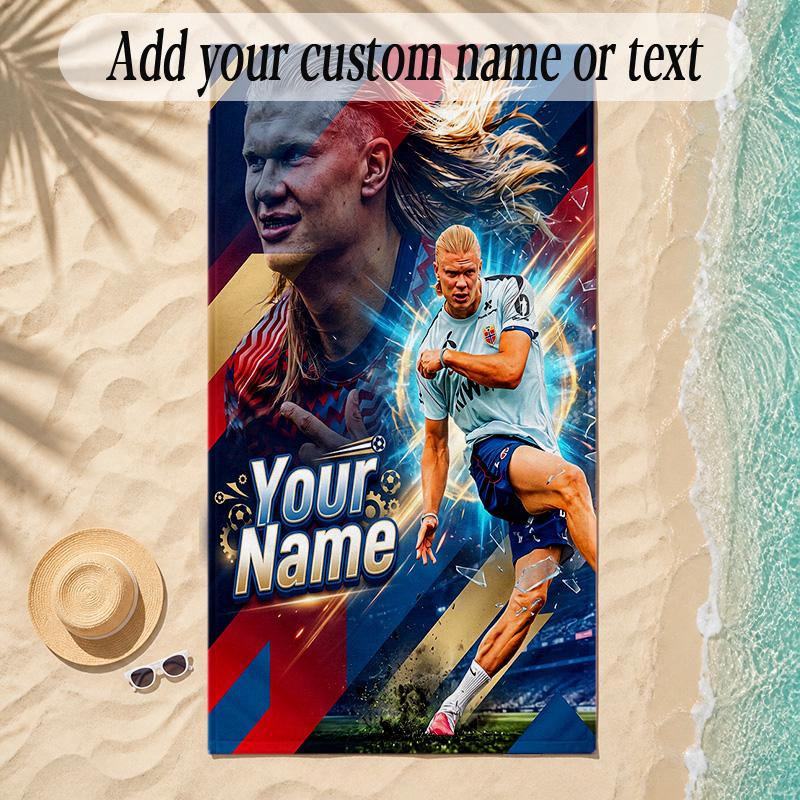 Beach TowelErling Haaland Custom Name Text Personalized Soft Towel for Beach Pool Indoor Home Decor Gift