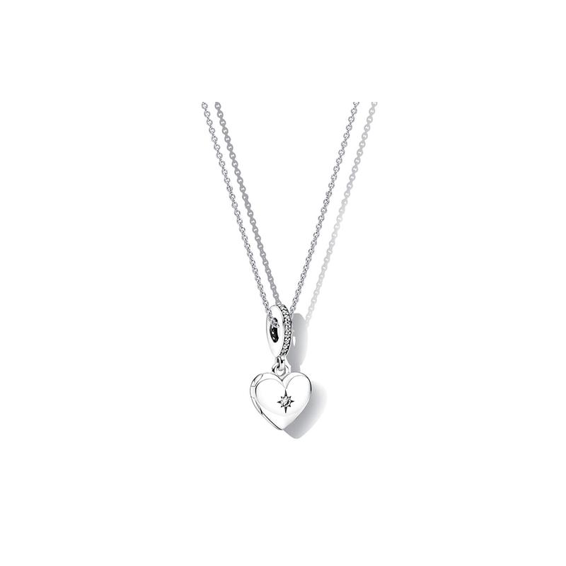 Pandora Forever My Heart Set 925 Silver Cubic Zirconia Necklace Women s ZT2043-1 серебряный