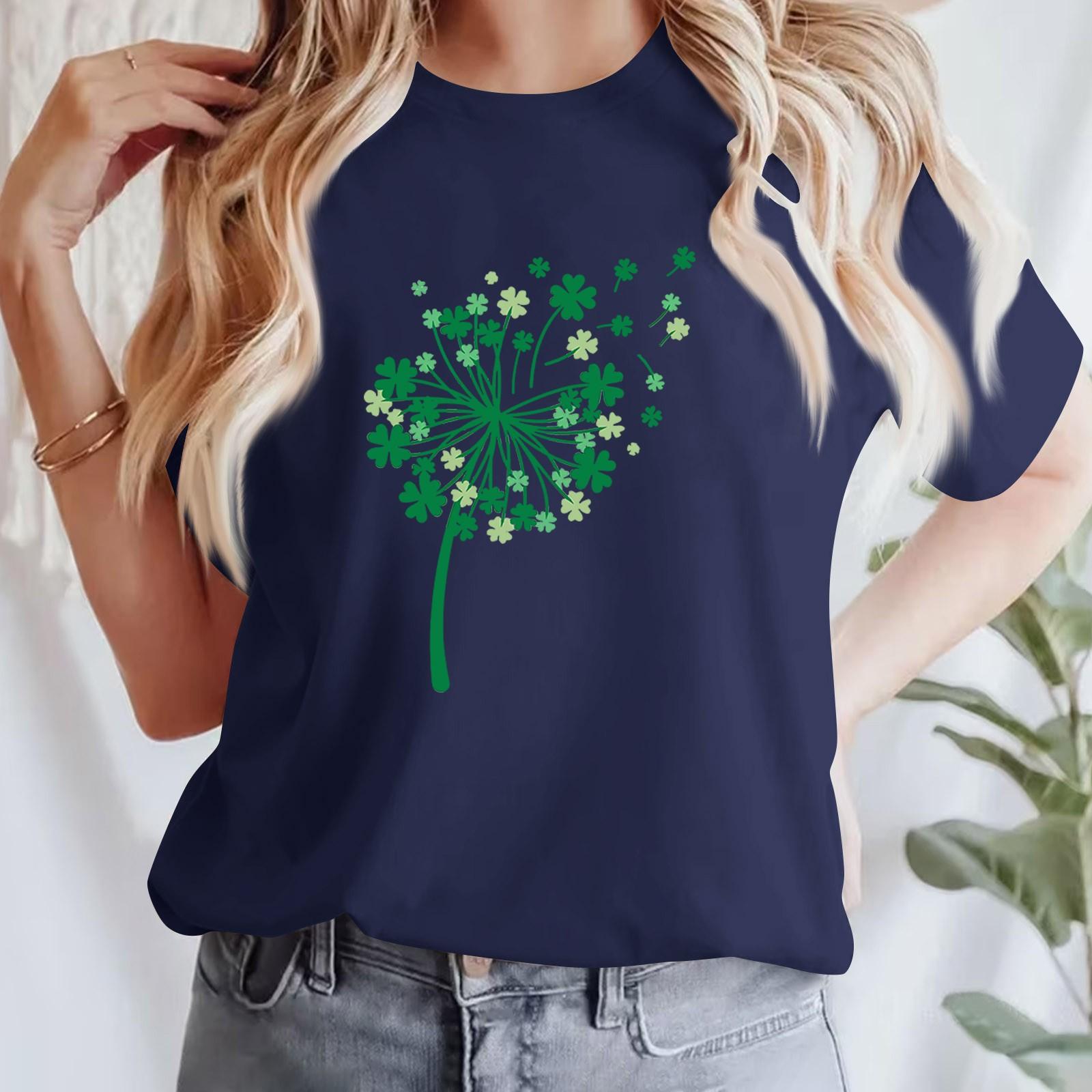 

Жіноча повсякденна футболка з принтом і круглим вирізом, пуловер з короткими рукавами L Темно-синій