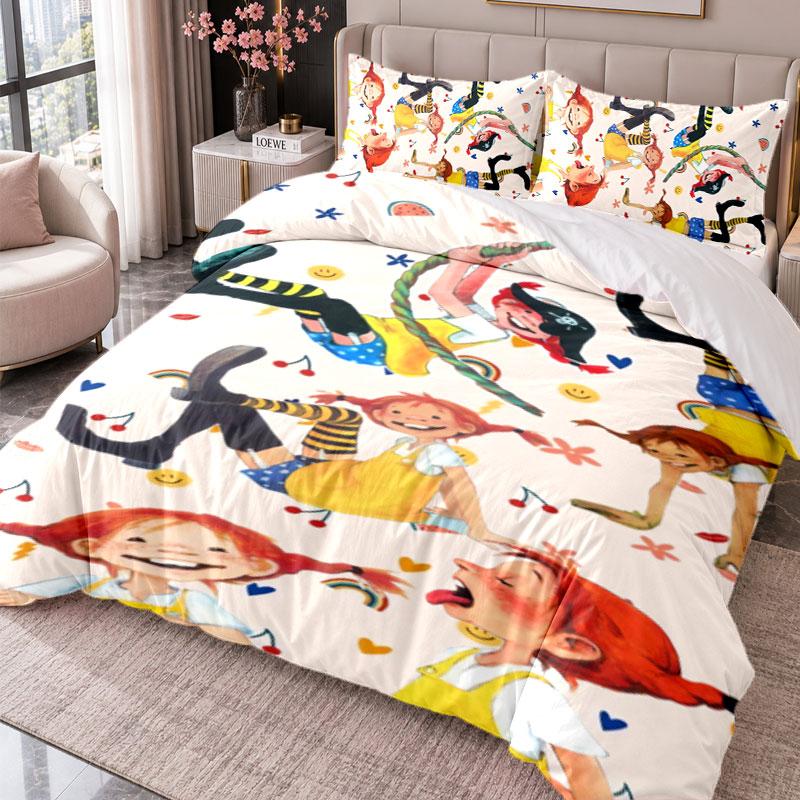 Pippi Longstocking 3Pcs Bedding Set Duvet Cover With Two Pillowcases For Bedroom Home Decoration