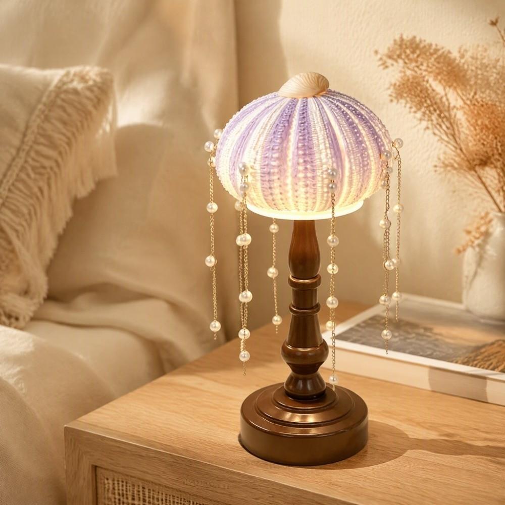 DIY Sea Urchin Shell Table Lamp Vintage European Atmosphere Lamp Ornament Desk Decor  Indoor Room