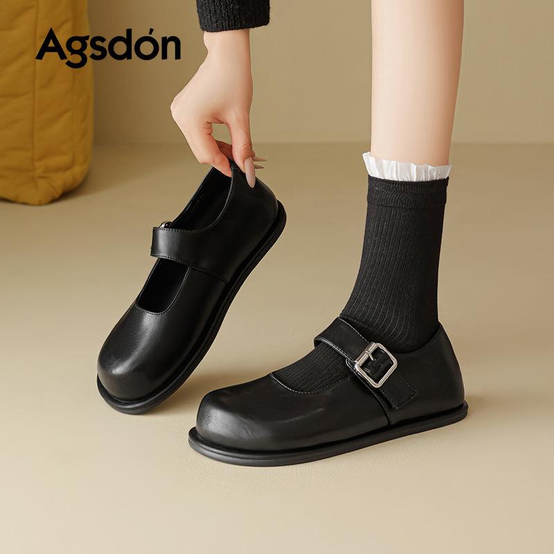 Augustine Mary Jane Shoes Women's 2025 New Autumn with Skirt Commuter Shoes One Pedal Brown Leather Shoes