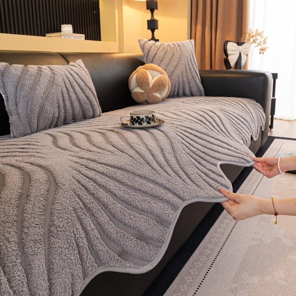 Solid Sofa Cushion Winter Plush Non-Slip Sofa Throw Cover Soft Fuzzy Furniture Protector Couch Pad Irregular Fleece Thick Mats