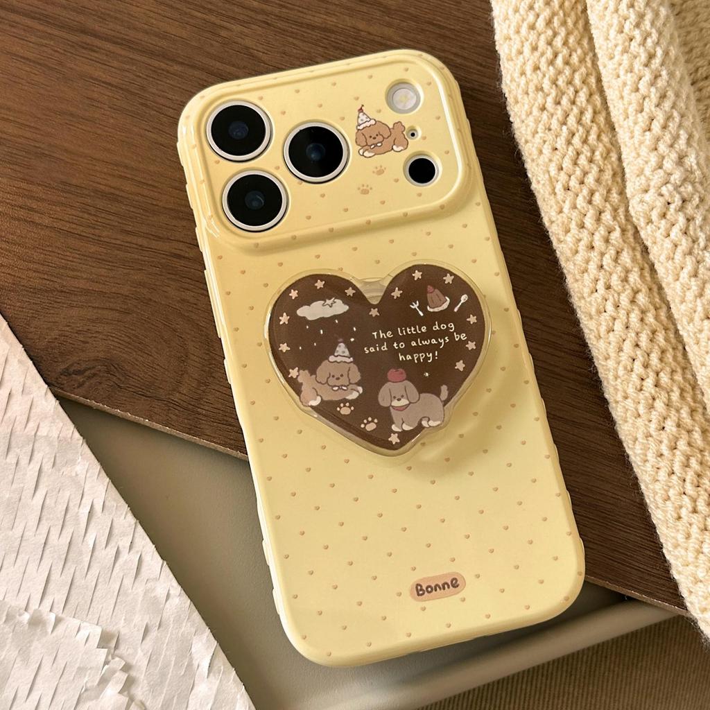 Cute Puppy Heart-Shaped Stand Phone Case for iPhone 16, iPhone 17, and iPhone 17 Pro Max