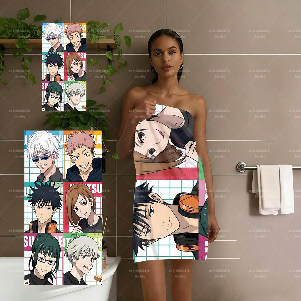 J-Jujutsu K-Kaisen Characters Beach Towel, Quick Dry Anime Bath Towel, Soft Absorbent Towel for Swimming Camping